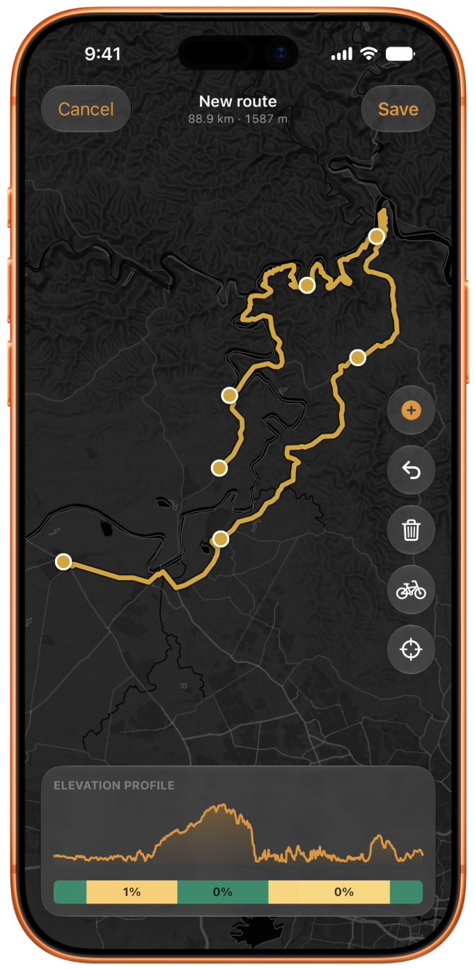 Torqa route builder with elevation profile